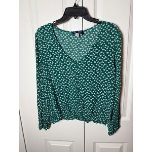 Blue Rain Green & White Floral Blouse XL